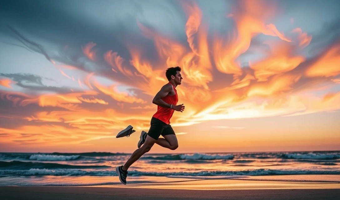 Ενεργητικός άνθρωπος που τρέχει στο ηλιοβασίλεμα