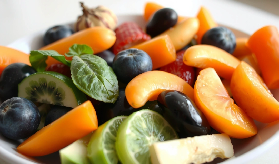 Πιάτο με πολύχρωμα φρούτα και λαχανικά